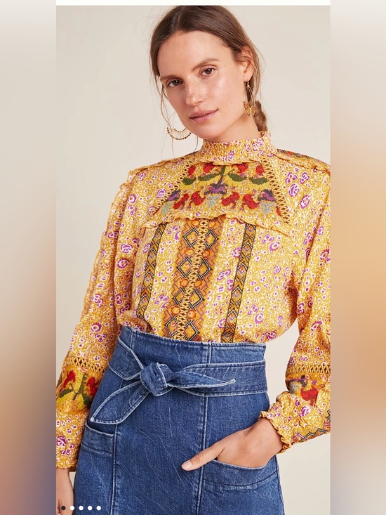 Anthropologie Tops - **RARE** Anthropologie Maeve Goldie Embroidered Blouse